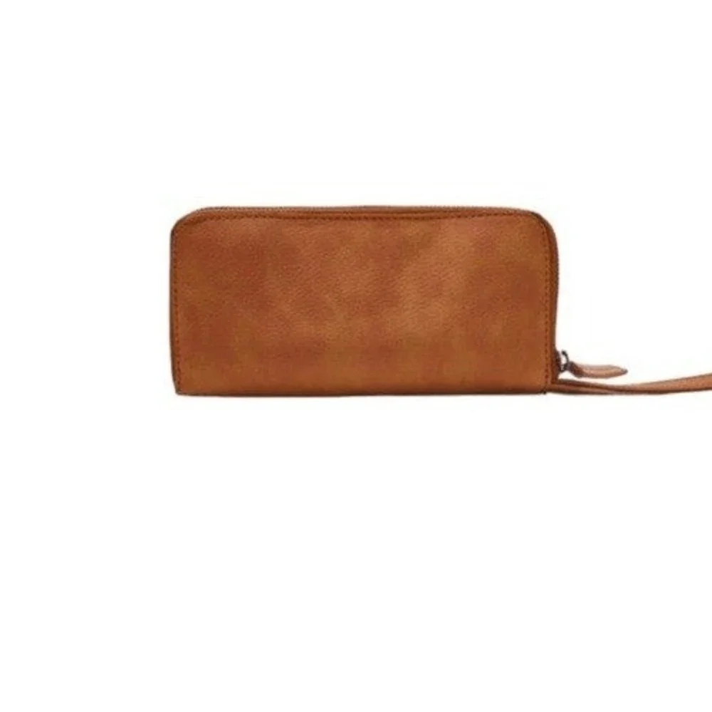 Free People Wristlet Wallet Distressed‎ Vegan Leather Tan Brown Bohemian